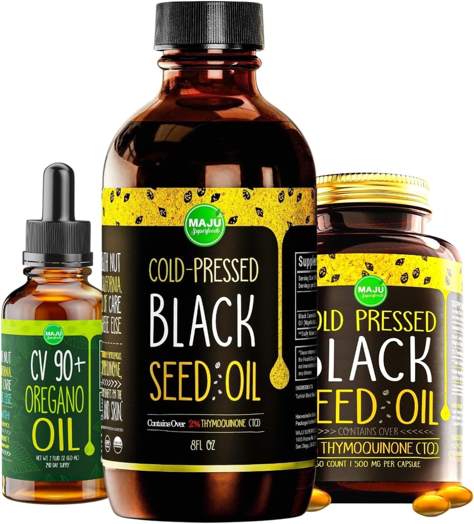 Maju Superfoods Svart Frøolje og Oregano Bundle