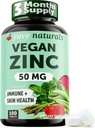 Yuve Naturals Vegan Zinc 50 mg - Sink gluconat for immun- og hudstøtte - Glutenfri, ikke GMO, Plant Basert - 100 lett å svelge tabletter