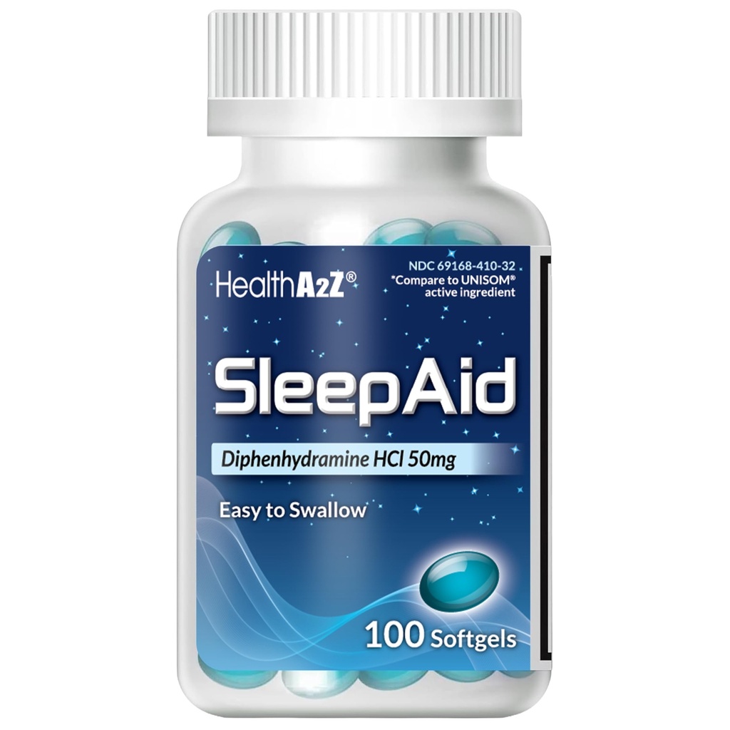 HealthA2Z søvnhjelp, Diphenhydramin Softgels, 50 mg, støtter dypere, hvilelig sovende, ikke habit-forming (100 greve)