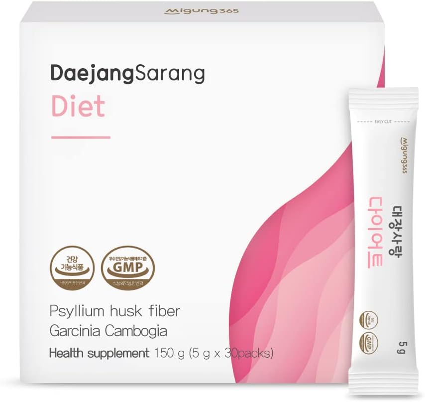 Daejang Sarang (Garcinia Cambogia, 30 Sticks) - Psyllium Husk Fiber Supplement, Digestiv helse og lindring lindring. Plantebaserte ingredienser, ekstra styrke 5,500 mg & HCA 780 mg.