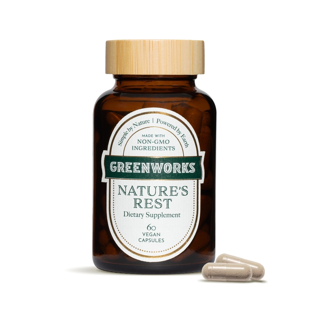 Greenworks Nature's Rest Melatonin Free Sleep Aid - Økologisk Herbal Supplement med Ashwagandha & Valerian Root - Vegan Capsules, 60 Count.