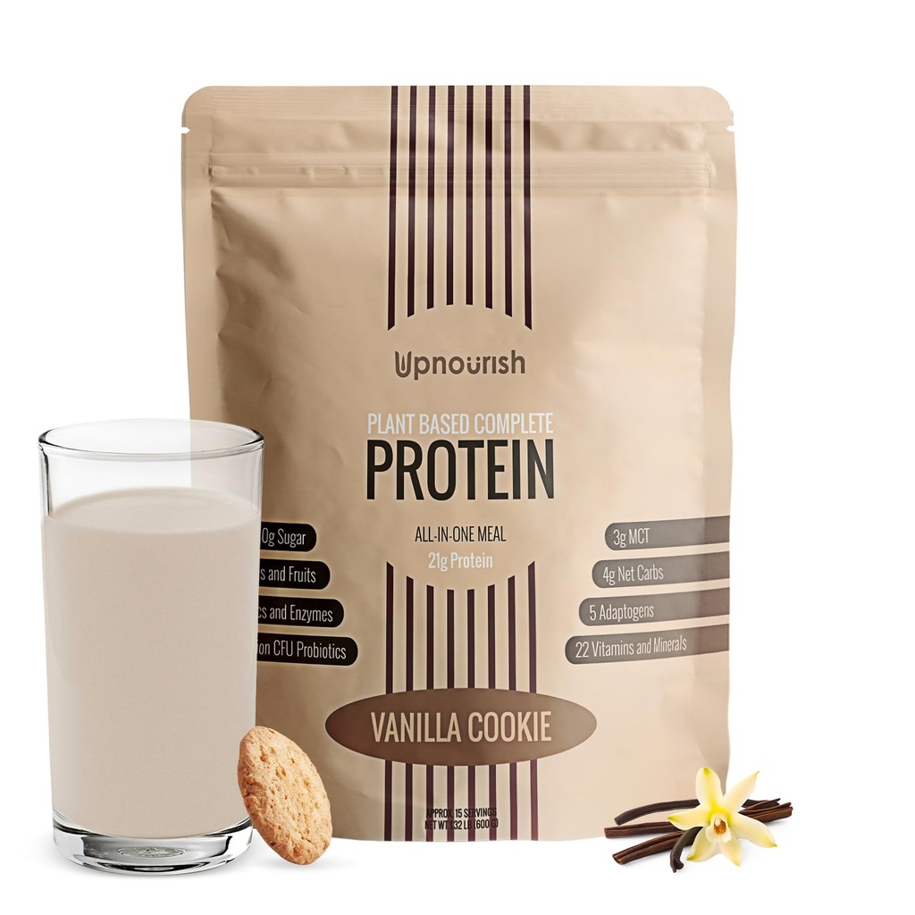 Nynorsk Vanilla Cookie Vegansk Proteinpulver 54 Superfoods pulver, 1,5 milliarder CFU Probiotika 21g Plante Basert Protein, Ingen sukker Ingen Dairy Ingen GMO Dairy Free,Meal erstatning Shake Keto-friendly Lavkarbo diett,15 Serveringer