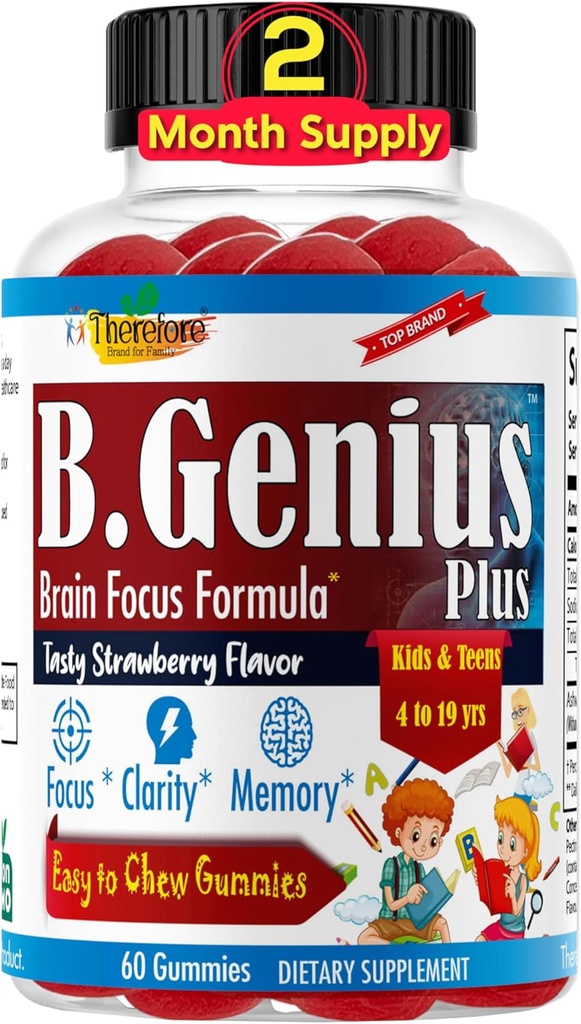 B.Genius beroligende Ashwagandha Gummies for barn og tenåringer | rolig søvn og slappe av Mood | Kids Gummies for daglig fokus | Alle naturlige veganske bringebær flavor, ikke-GMO, tredjeparts testet | 60 Ct