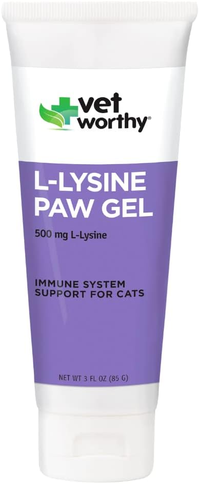 Vet Worthy Lysine Paw Gel Aid for katter - Cat Paw Gel å støtte immunsystemet og generelle helse - Cat Supplement med Amino Acid L-Lysine-Lax Flavor Gel, 3oz