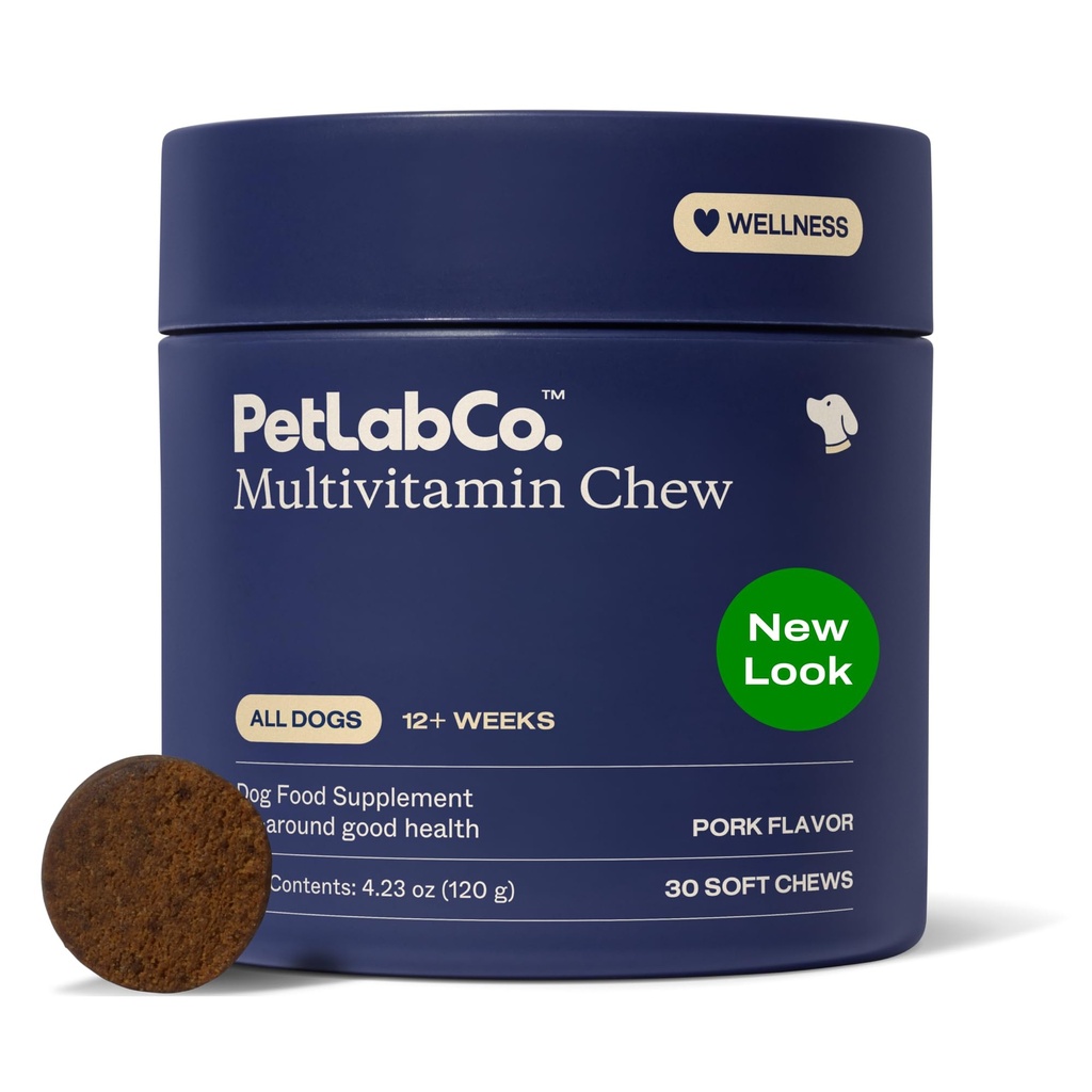PetLab Co. 22 i 1 Hund Multivitamin - Støttehundens immunrespons, hud, Coat, ledd og generelle helse - Vitaminer A, E, D, B12, Mineraler, Antioksidanter - Chewable Pork Flavor - Emballasje May Vary