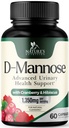 D-Mannose Supplement 1.350 mg med Cranberry & Hibiscus - Effektiv rask-aksjon, Flush urene for naturlig bladder, Urin Tract Helse støtte, for kvinner og menn, ikke-GMO, Vegan, 60 kapsler