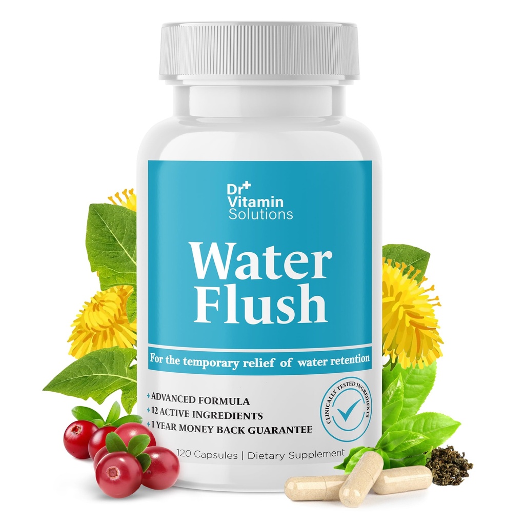 DR VITAMIN SOLUTIONER Diuretiske vannpiller for vektkontroll - øyeblikkelig lindring fra bloot og svette - Grønn te, tranebær, Dandelion Leaf ekstrakt - Vanntetthetspiller for kvinner og menn, 120 Caps