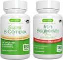 Super B-kompleks & høy absorpsjon Iron Bisglycinate 20 mg med vitamin C, Vegansk Bundle, Metylert ugjennomtrengelig release B kompleks & gentle en-a-dag jern med målrettet frigjøring, av Igenus