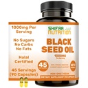 SHIFAA NUTRITION Halal svart frøolje | 1000mg 45 serveringer | Nigella Sativa, Kalonji | støtter hår, hud, ledd, immun, hjerte, dialyse