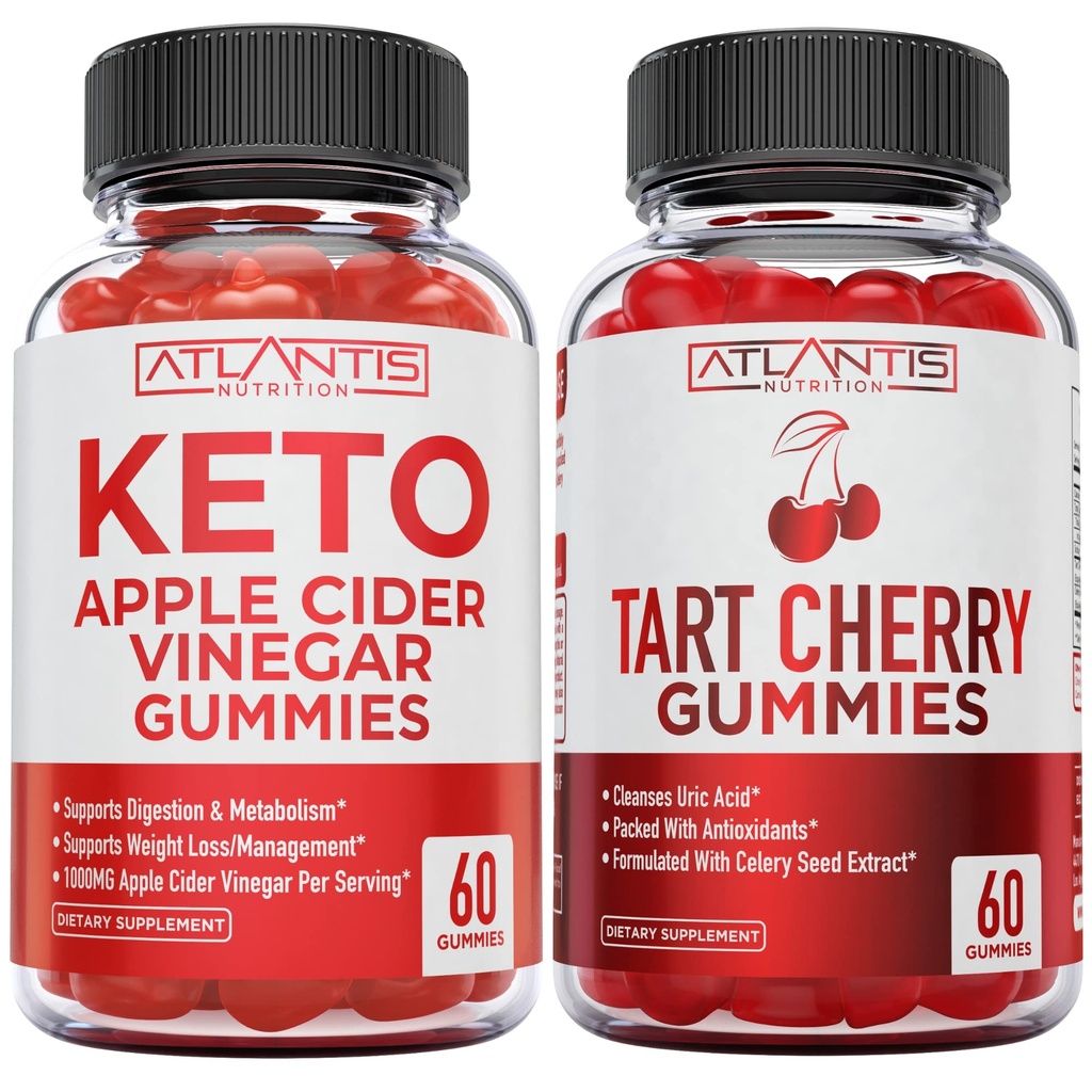 60 Keto Apple Cider Vinegar Gummies Avanserte vekttap + 60 Tart Cherry Gummies med cellery frø ekstrakt