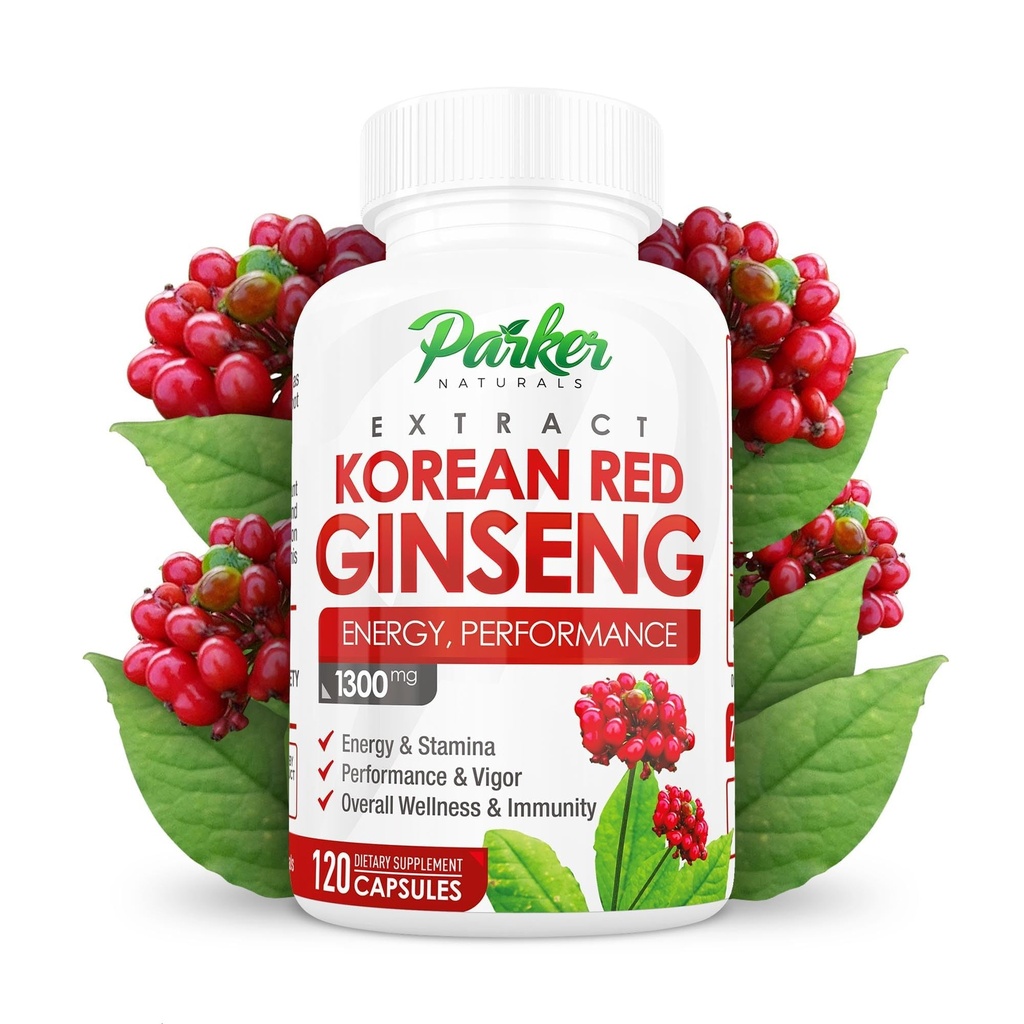 Parker Naturals koreansk rød ginseng ekstrakt, 1300 mg ekstrakt med Ginger Root og svart pepper, 20% Ginsenosides Rød Panax Ginseng Supplement, 120 Caps