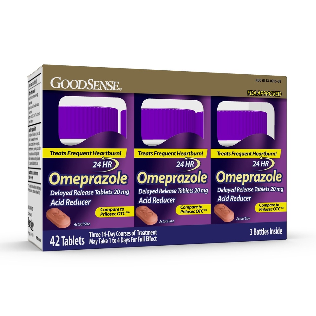 GoodSense Omeprazol forsinket frigjøringstabletter 20 mg, Magesyre Reduser for hyppig halsbrann behandling, 42 greve