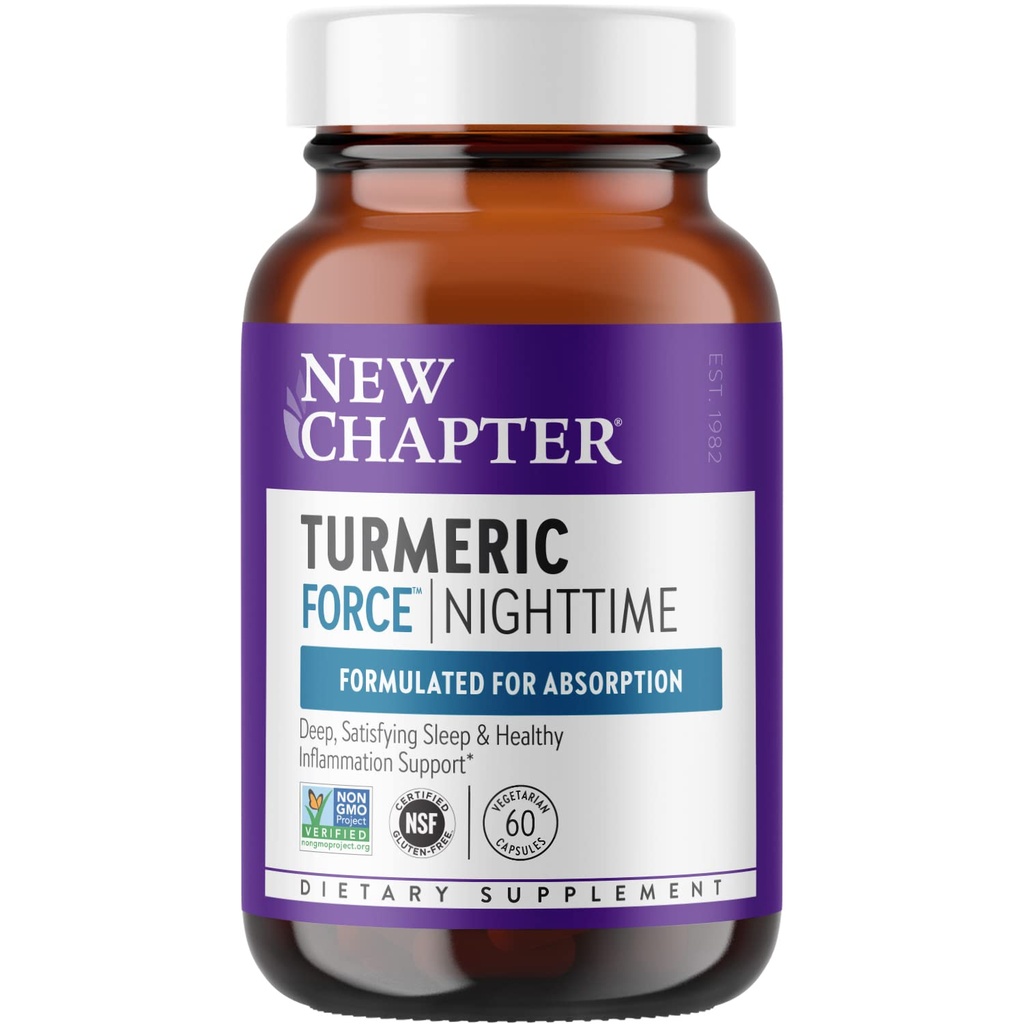Nytt kapittel Turmeric Supplement + søvnhjelp - Turmeric Force Natttid for søvn støtte med Valerian Root + Ginger + NO Black Pepper Nødvendig + Ikke-GMO ingredienser - 60 vegetarisk kapsel