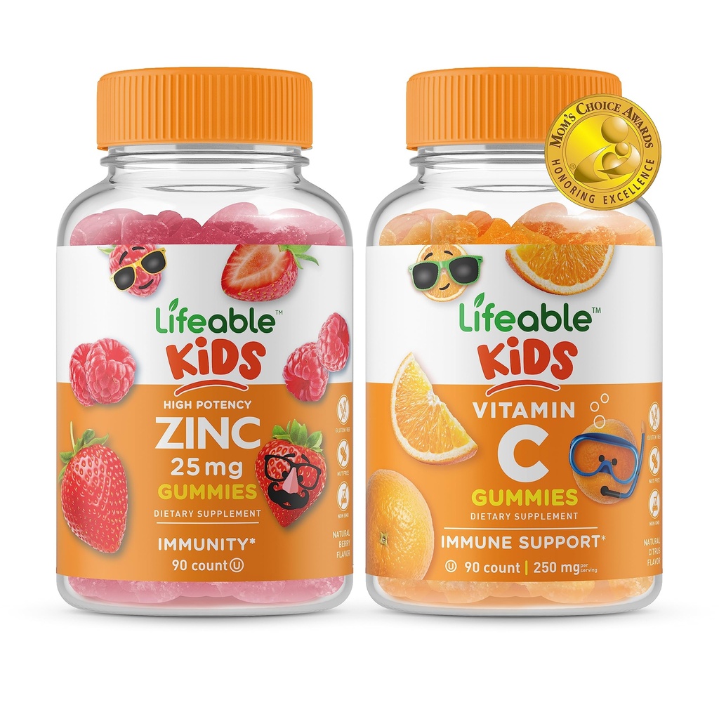 Livlig Sink 25mg Kids + vitamin C Kids, Gummies Bundle - Great Tasting, Vitamin Supplement, Glutenfri, GMO Gratis, Chewable Gummy