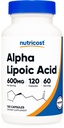 Nutricost Alpha Lipoic Acid 600 mg per servering 120 kapsler, 60 serveringer - Plant Based Caps, Ikke-GMO