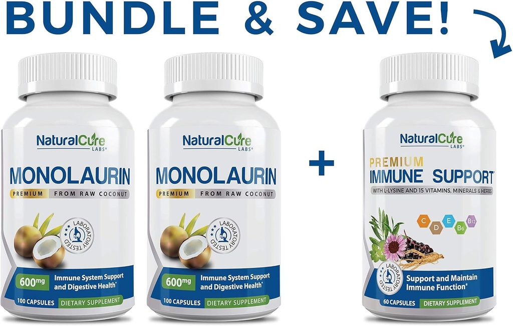 Naturlig Cure Labs Monolaurin 600 mg 2 Pack + immunstøtte