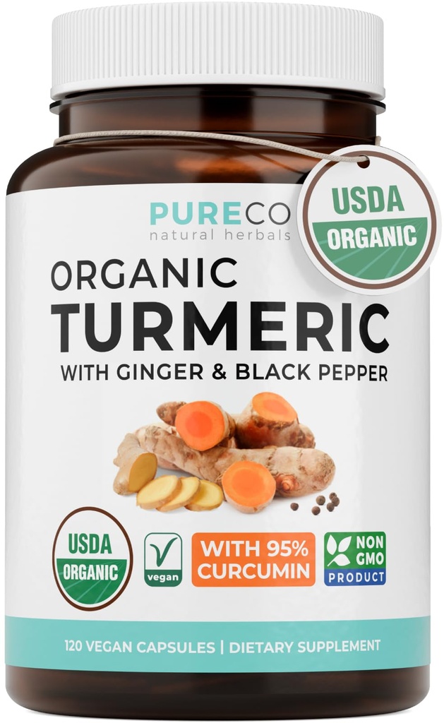 Organic ginger svart pepper Supplement - høy potens organisk gurkemeie curcumin kapsler med Ginger og svart pepper for forbedrede fordeler og absorpsjon - Vegan & ikke-GMO (2 måneders forsyning)