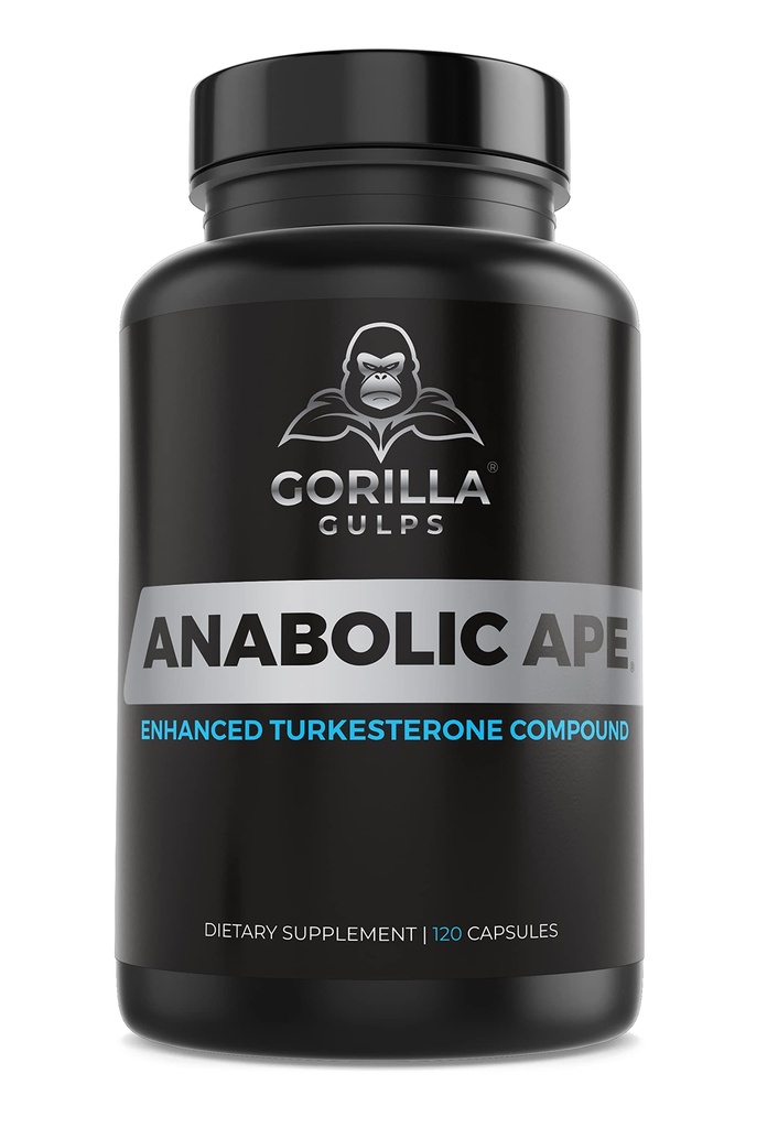 Gorilla Gulps | Anabole Ape – Forbedret Turkesteron forbindelse | Turkesteron, Kreatinol-O-fosfat, Ashwagandha, Bioperin | Lab Testet | 120 Vegan Kapsler | Maks styrke