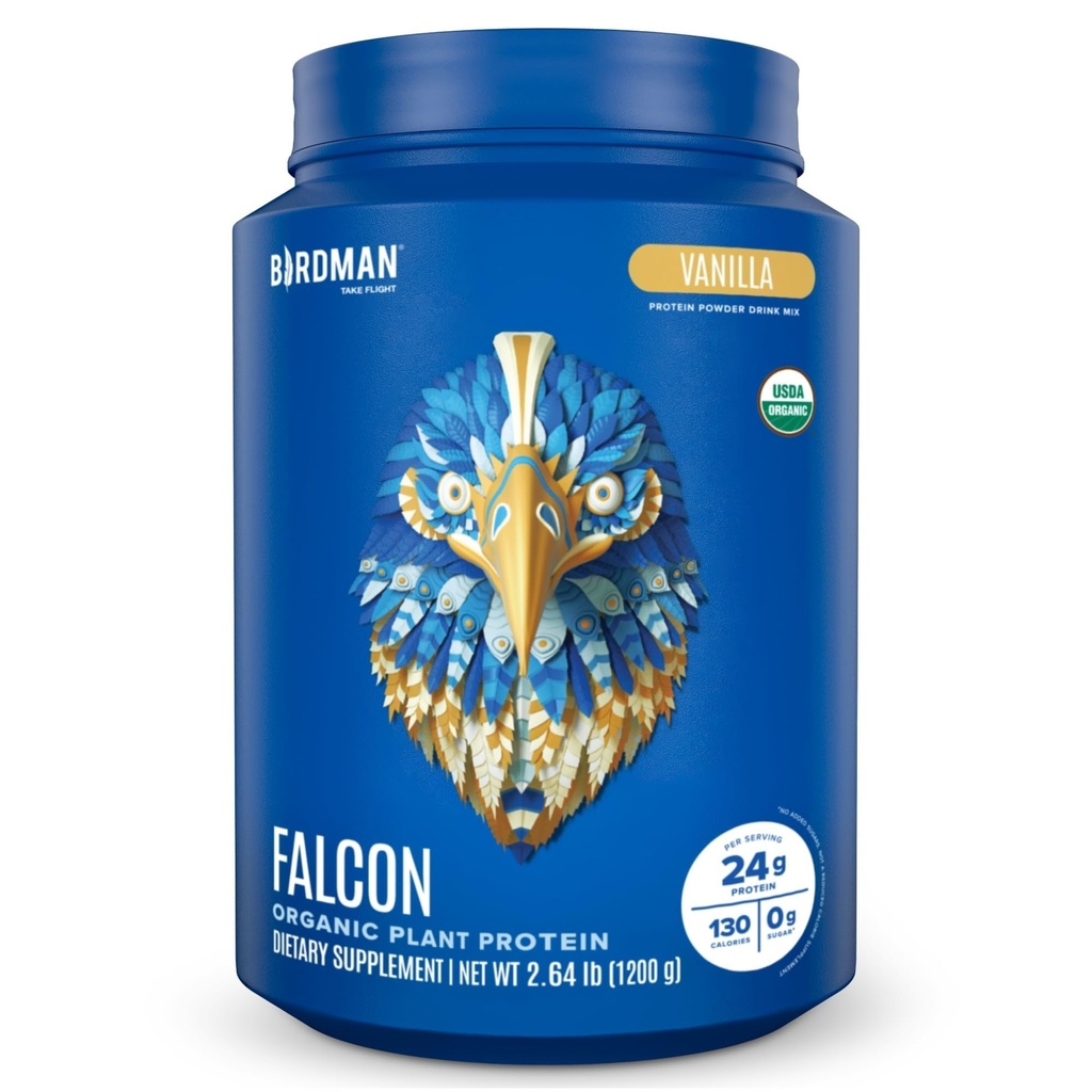 BIRDMAN Falcon Vegansk Protein Powder Organic, Stevia & Sukker Gratis, Plant Basert Protein, Lavkarbohydrat, Dairy Free, keto, Non Whey Protein, Probiotic, Era Protein vanilla Flavor - 37 Serveringer - 2.64lb