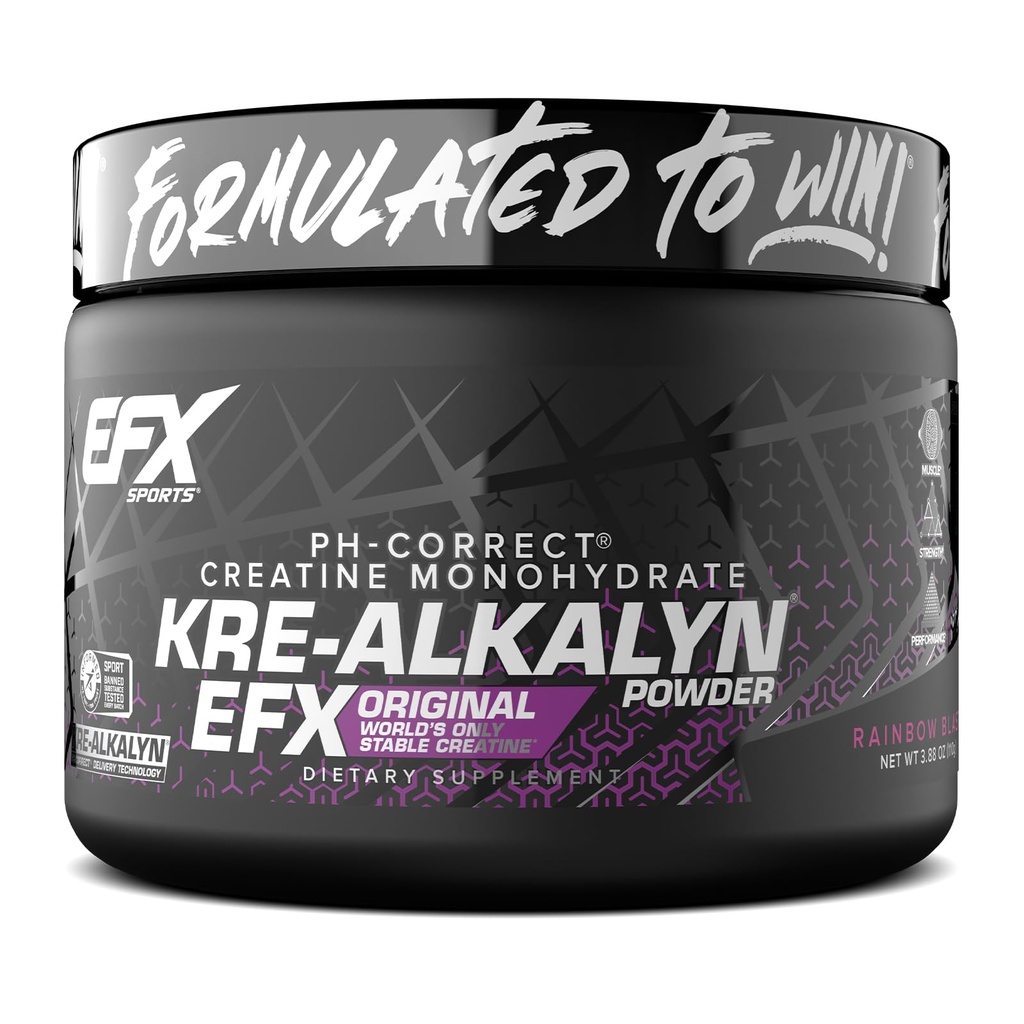EFX Sports Kre-Alkalyn EFX Powder ® pH Korrekt Kreatin Monohydrat pulver Supplement ® Styrke, Muskelvekst og ytelse ® 55 Services (Rainbow Blast)