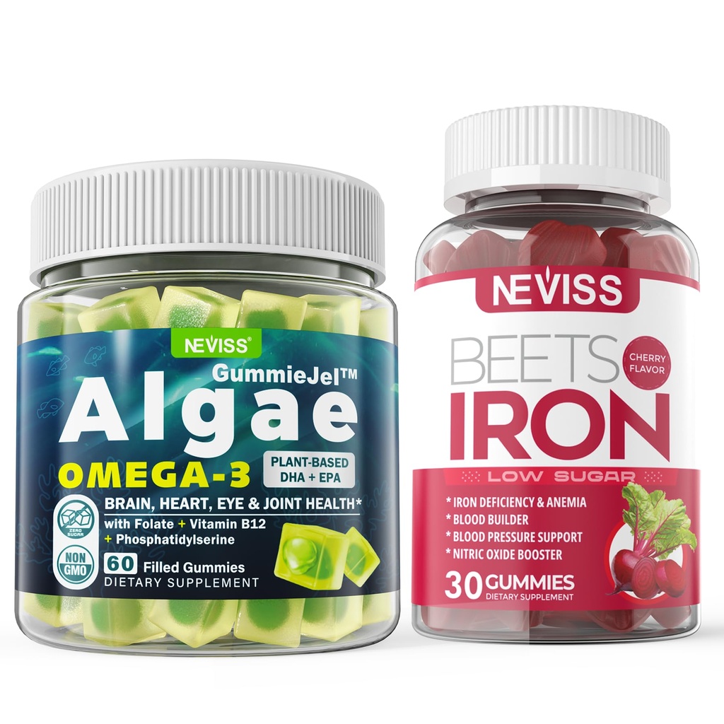 Vegan Omega 3 Gummies 1000 mg + Iron Supplement 12,5 mg