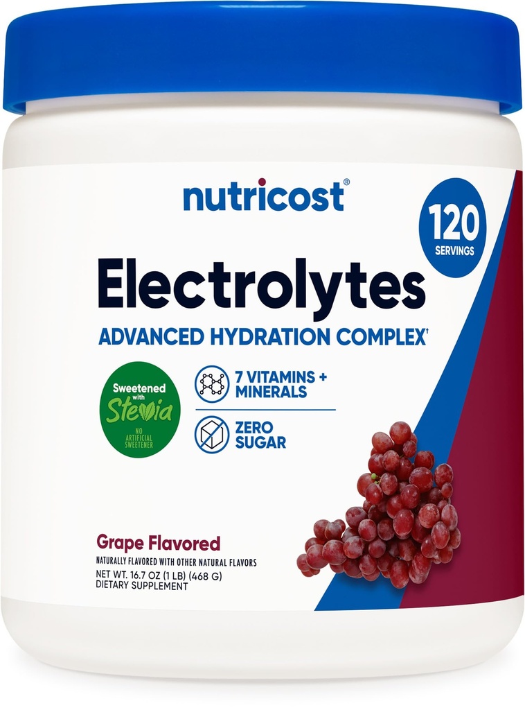 Nutricost Electrolyte Complex pulver (120 Services, Grape) - Hydration Supplement Drikke Blande med vitaminer og mineraler