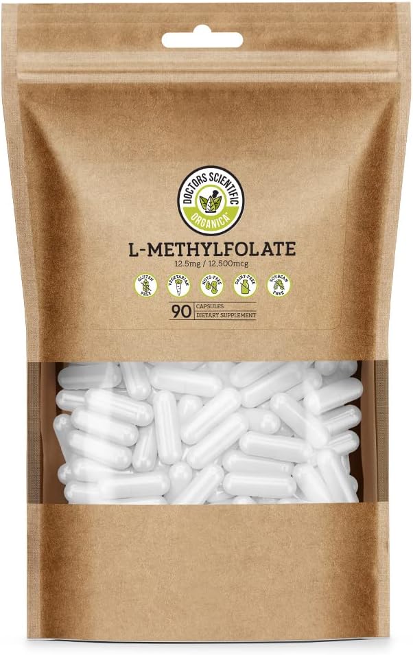 DSO L Metylfolat 12,5 mg (5 MHF-tilskudd) - 90 Vegankapsler (12,5 mg) - Active L Metyl Folat Supplement for Homocysteine Control - Folic Acid Vitamin - Miljøvennlig emballasje