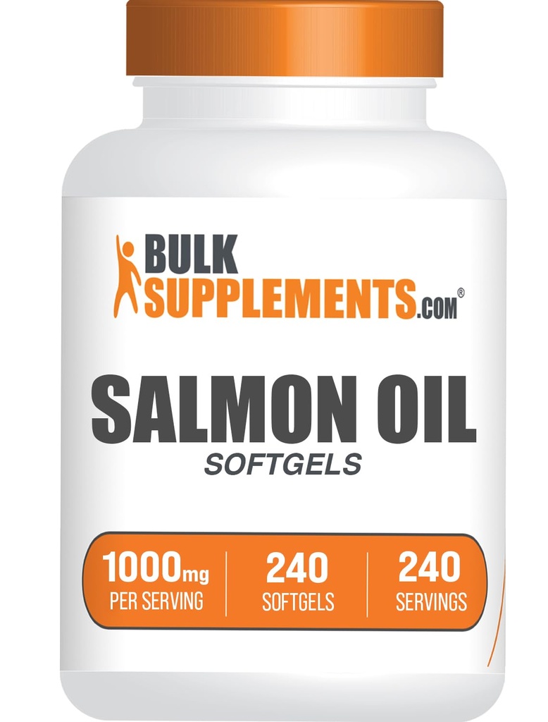 BulkSupplements.com Salmon Olje Softgels - Omega 3 Supplement, Wild Alaskan Salmon Olje Supplements - 1000 mg, Glutenfri, 1 Softgel per servering, 240 Count (Pack of 1)