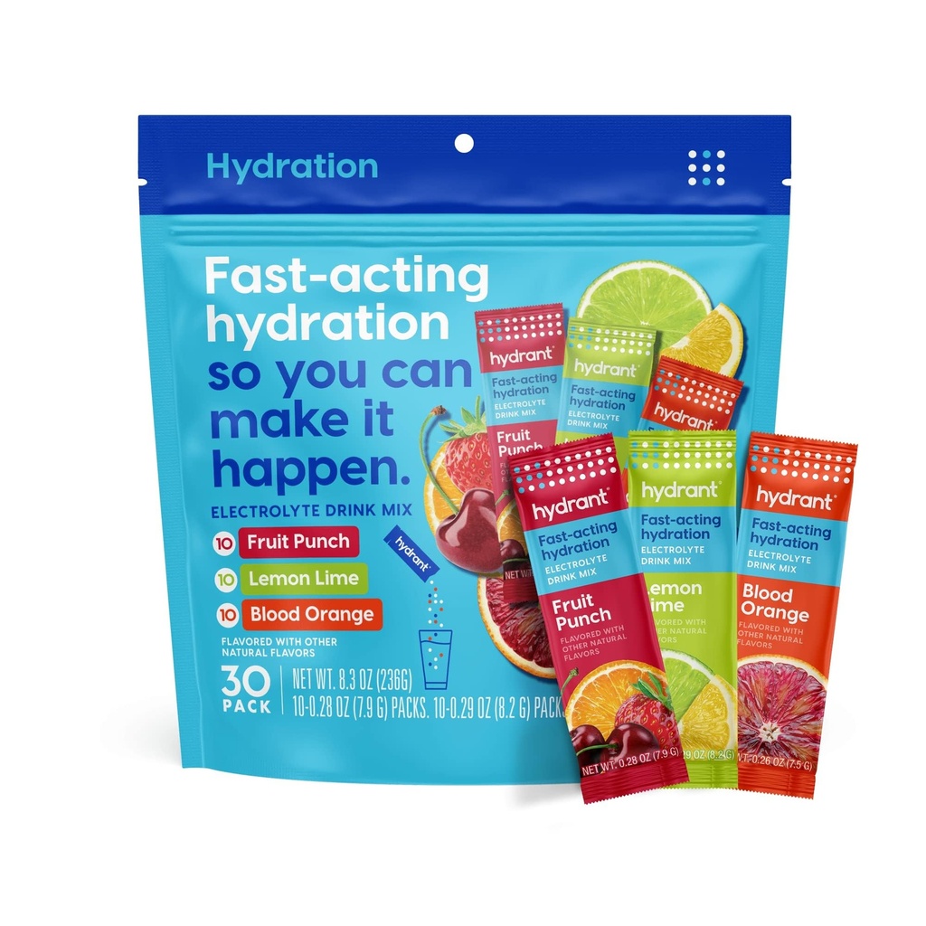 Hydrant - Hydration Powder Variety Pack, 30 Individual Instant Electrolyte Rehydrering Packets - Lave sukkerdrikk Blande for daglig bruk, reise og trening