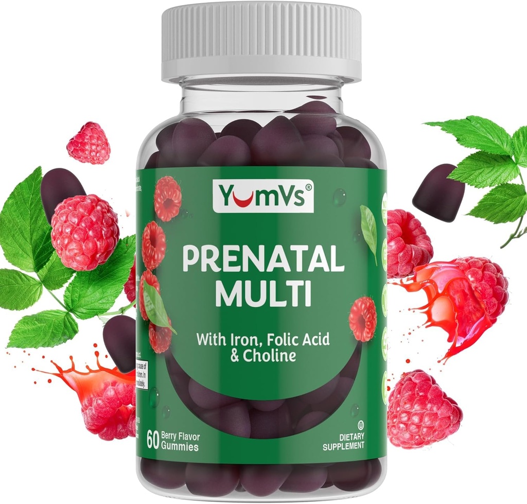 YumVs Prenatal Gummies for kvinner - Prenatal Vitaminer for kvinner med folsyre, jern og kolin - Vegetarian & Kosher Graviditet vitaminer - Kvinners Prenatal Multivitamin med A C D3 E B6 B12 (60 greve)