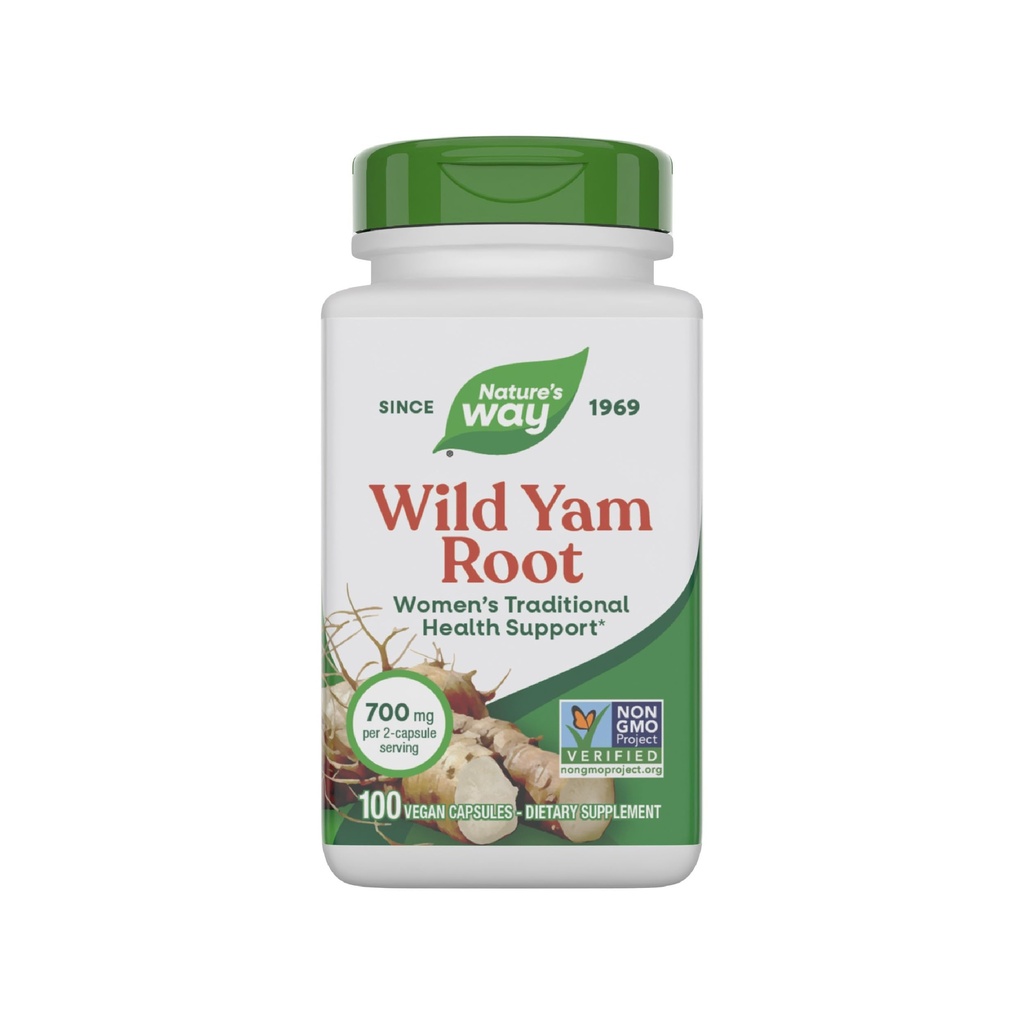 Naturens vei Wild Yam Root Capsules, kvinners tradisjonelle helsestøtte*, 700 mg per 2-kapsule servering, ikke-GMO-prosjekt verifisert, 100 vegansk kapsler (pakke May Vary)