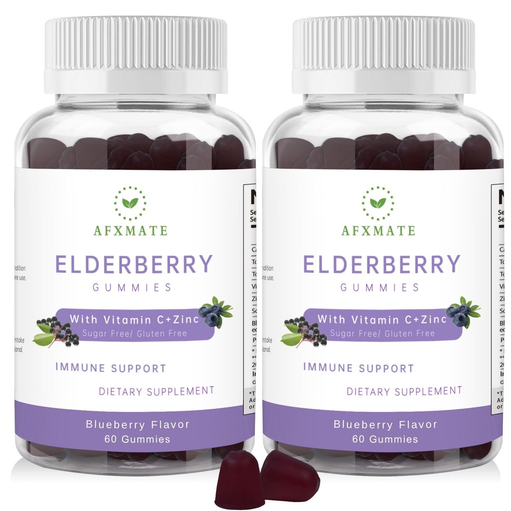 Sambucus Elderberry Gummies, Black Elderberry Gummy med sink og vitamin C for voksne, sukkerfrie barn Multivitamin Gummies immunstøtte * Supplement (2 Pack)