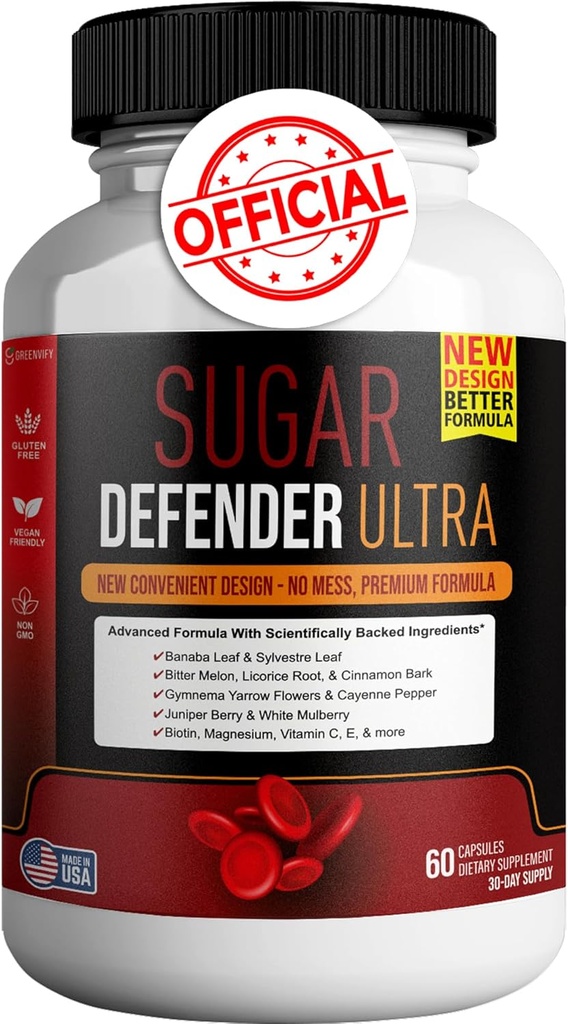 Sugar Defender Ultra - Avansert formel med vitaminer, mineraler, Banaba Leaf, og mer - 60 kapsler, vegansk, ikke-GMO, Glutenfri (1)