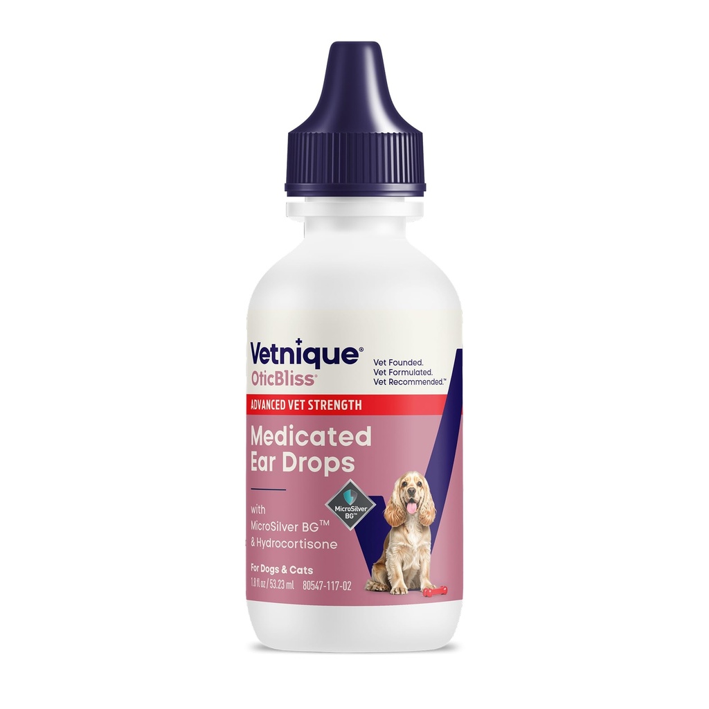 Vetnique Oticbliss Katt og hund øre infeksjon behandling hunde øret allergi relief dråper, MicroSilver Yeast infeksjon behandling for hunder, Hydrokortison for kløe, rødhet svette (Ear Infeksjon Drops)