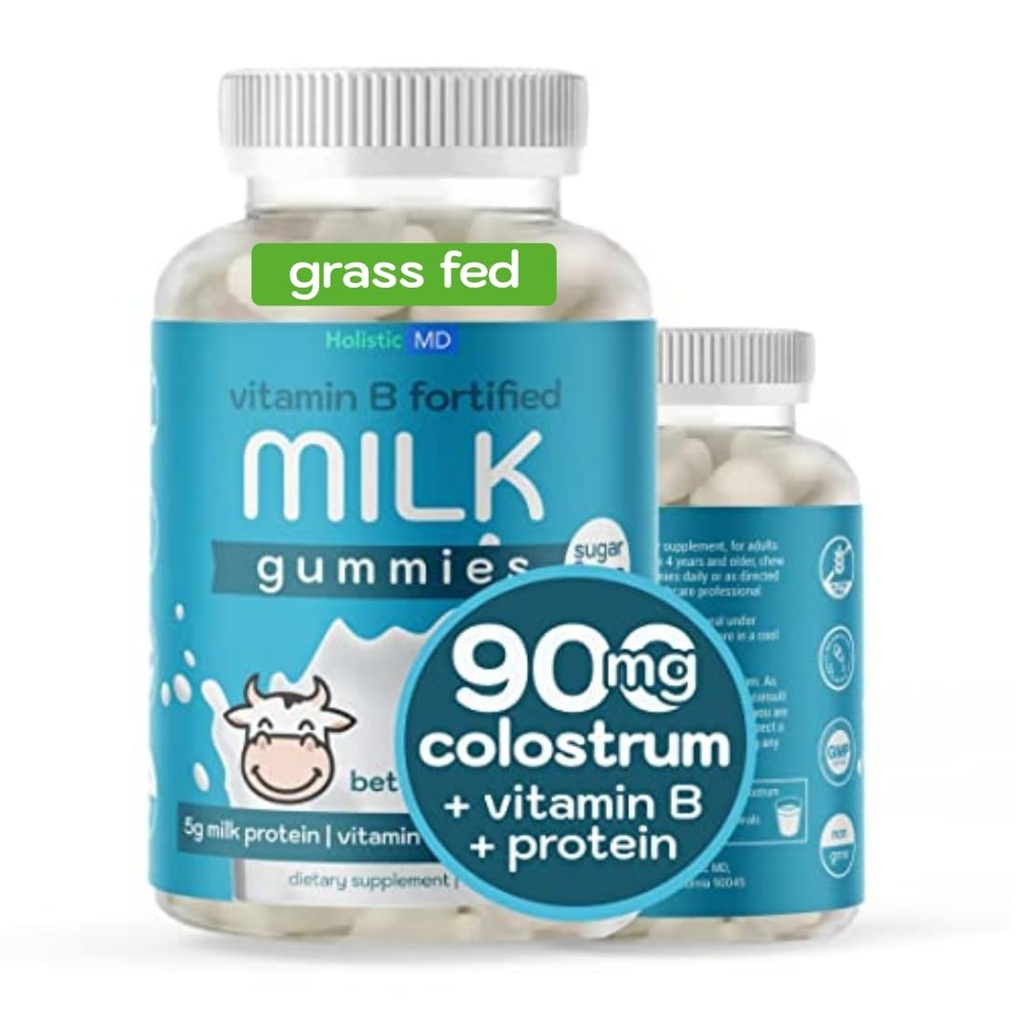 Kolostrum Gummies for barn Eldre | Colostrum Melk Protein Gummies med vitamin B kompleks | Sukker Gratis 60 ct