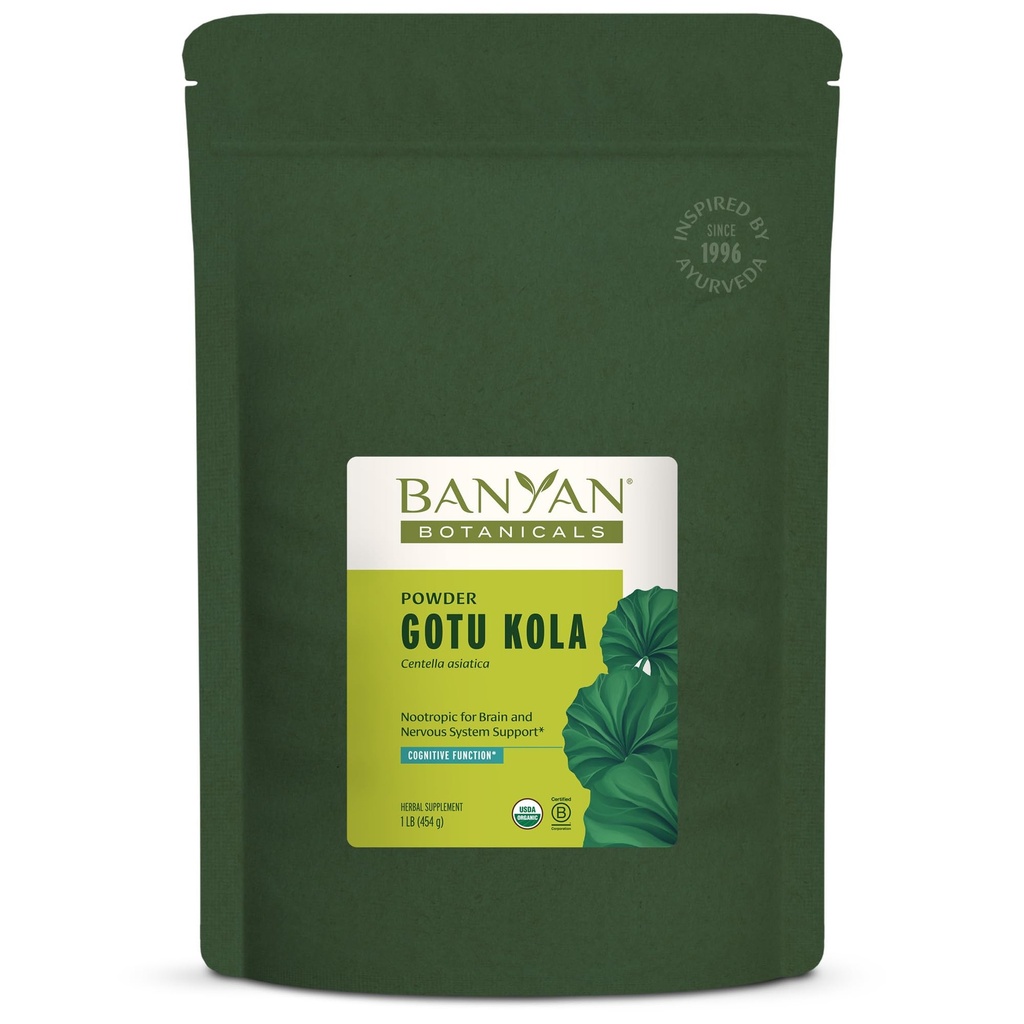 Banyan Botanicals Gotu Kola pulver – organisk brahmi (Centella Asiatica) – beroligende nootropisk urt for nervesystem støtte og sunn hud * – 1 lb. – Ikke-GMO Sustainablely Sourced Vegan