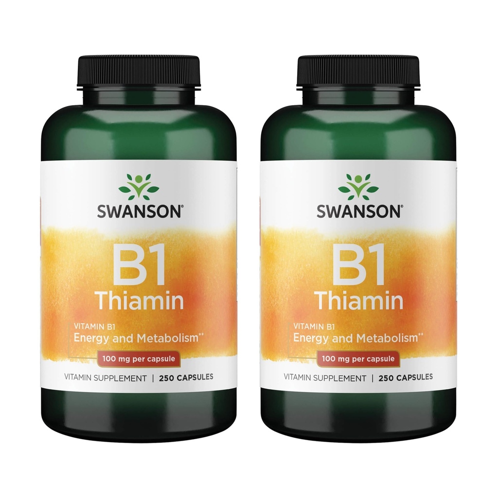 Swanson Vitamin B1 (Thiamin) - fremmer sunn metabolisme og gir energistøtte - Naturlig vitamin Supplement støtte Optimum Nerve Cell funksjon - (250 kapsler, 100 mg hver) (2 pakke)