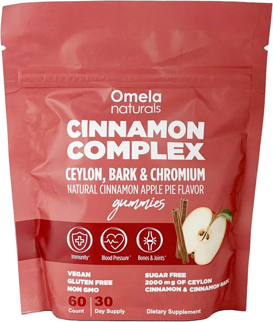Sukkerfri ceylon kanelkompleks Gummies Apple kanel flavor | immunstøtte og antioksidant kosttilskudd | 2000mg kanelkompleks med kromium | Vegan, ikke-GMO, Glutenfri | 60ct