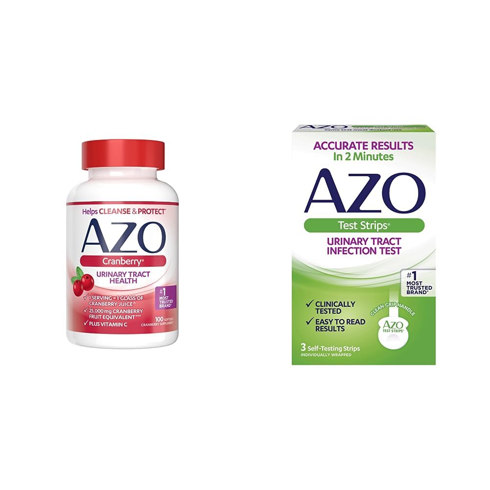 AZO Cranberry Urin Tract Helse Supplement & urinveistrakt infeksjon (UTI) Teststriper, nøyaktige resultater i 2 minutter, klinisk testet, lett å lese resultater, 3 tall
