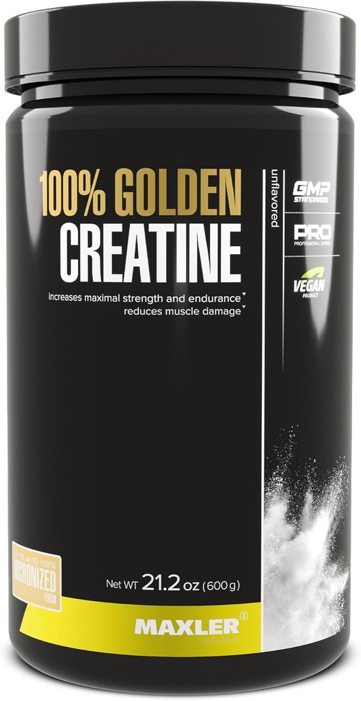 Maxler 100% Golden Creatine - Mikronisert Kreatin Monohydrat pulver - Muskelbygging kosttilskudd - Pre/Post Workout Vegansk Supplement - Glutenfri Unflavored Creatine Powder - 600 g