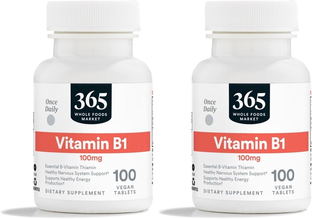 365 av hele matmarked, vitamin B1 100Mg, 100 tabletter (pakke med 2)
