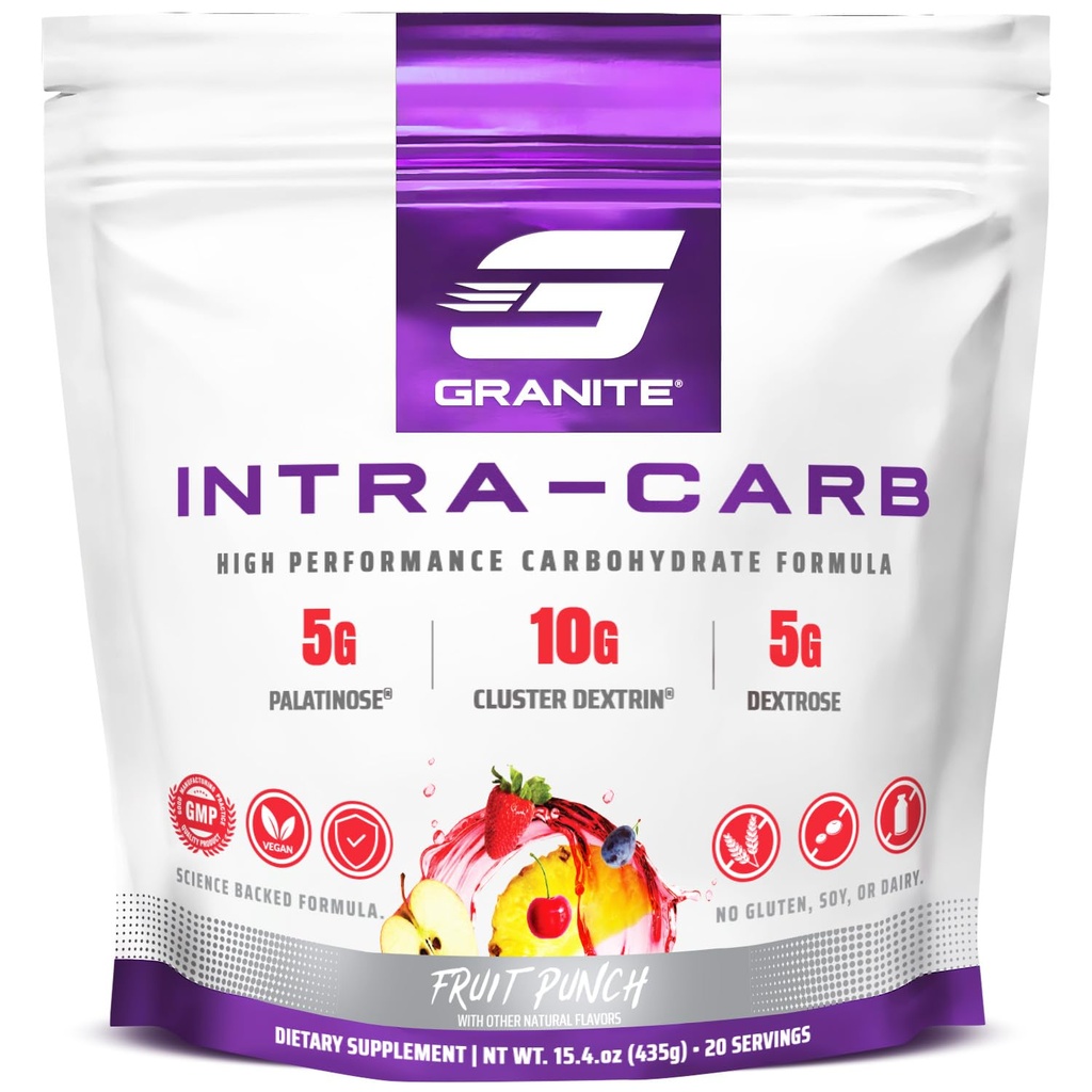 Granitt intra karbohydrat pulver, frukt Punch flavor, høy performance karbohydrat blanding med Cluster Dextrin, Palatinose, & Dextrose, støtter energi og trening (20 Serveringer)