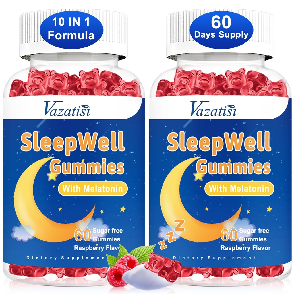 Sove Gummies for voksne og barn - Sugar Free Melatonin Gummies med magnesium, L-Theanine, Vitamin B12, Vegansk - Bringebær Flavored, 120 Cts