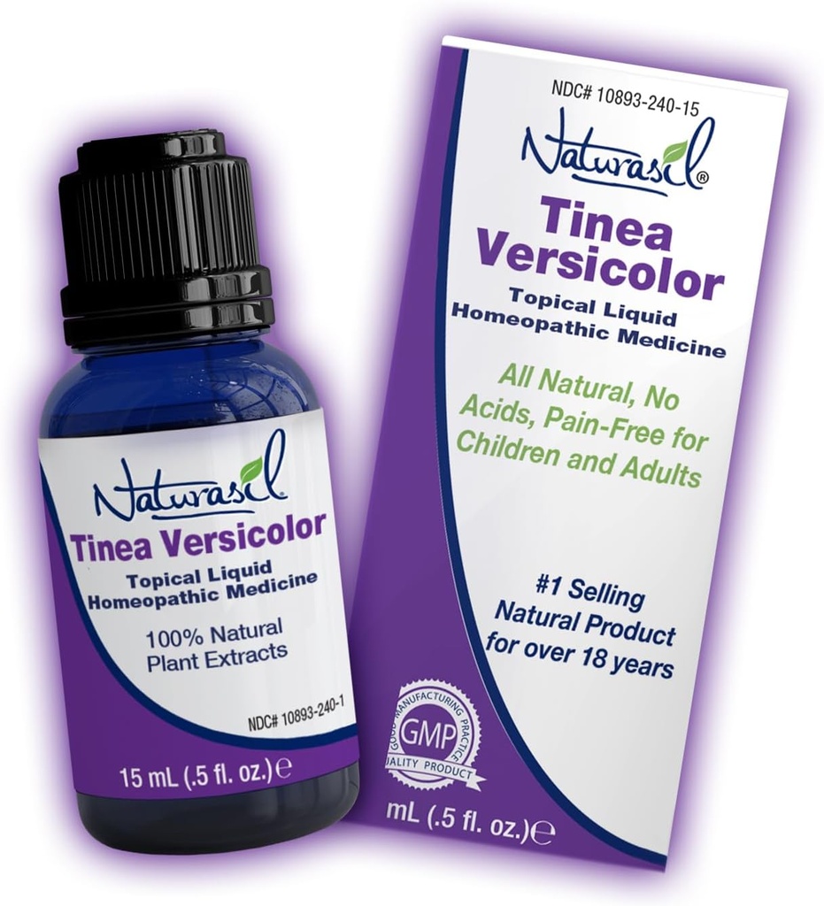 Naturasil Kraftig Tinea Versicolor Treatment - Fast-Acting Tinea Versico Relief | Best for Candida, Jock Itch, Atlete fot & Discoloration | Sikker for alle aldre | Effektiv for mange hudtyper | 15ml