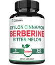 Berberine 1500mg Supplement med organisk ceylon kanel Bark & Bitter Melon - 240 Vegan Capsules for 80 serveringer - immunsystem, hjerte helse, kroppsadministrasjon og digestionsstøtte