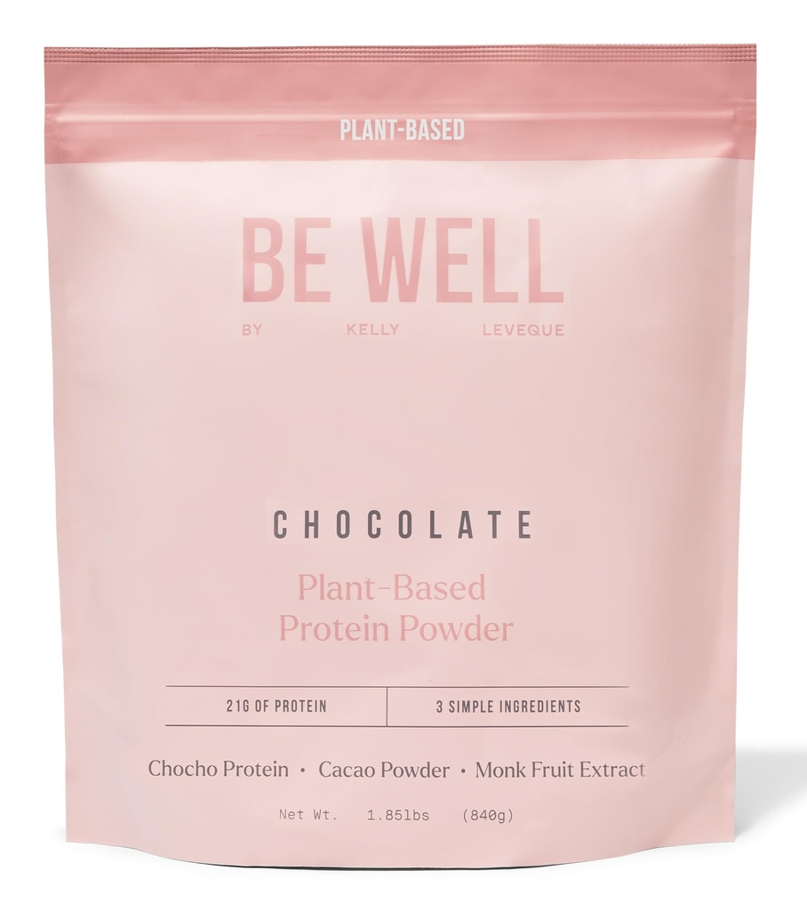 Be Well by Kelly sjokolade Plant-basert protein pulver, Vegan 21G Protein 9G Fiber 1 NetCarb (3 ingredienser, 20 serveringer) 9 Aminosyrer 3 BCAAs No Soya, Ingen smør, Stevia-fri Ingen sukker tilsatt 1.85lb 840g