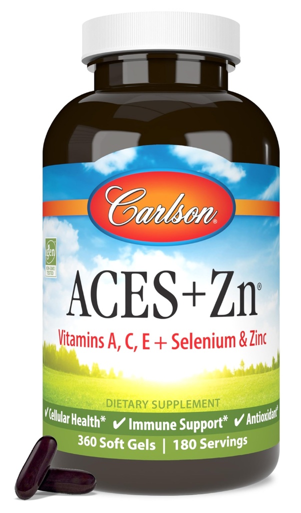 Carlson - ACES + Zn, Vitaminer A, C, E + Selenium & Sink, Multivitamin med sink, Cellular Health & Immune Support, Selenium Multivitamin, Antioksidant, 360 Softgels