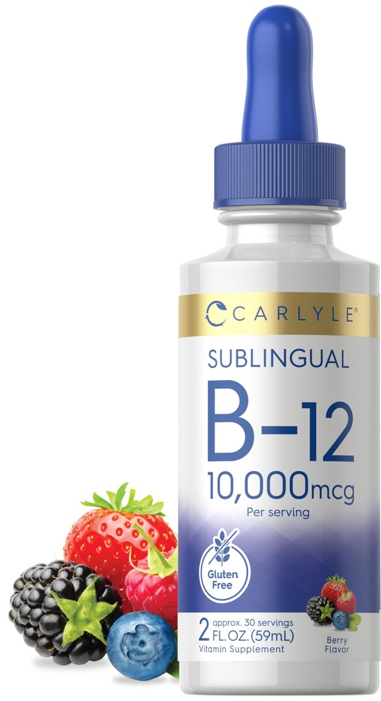 Carlyle Vitamin B12 Sublingual flytende drops | 10.000mcg | 2 fl oz | Vegetarisk, ikke-GMO, Glutenfri