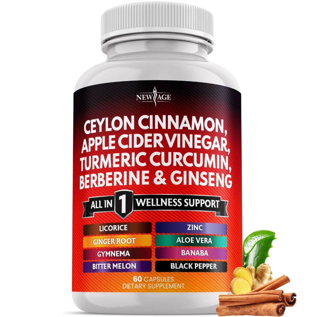 Ceylon Cinnamon, Turmeric, Apple Cider Vinegar, Ginseng, Aloe Vera, Berberine Plus Banaba, Ginger Root - 60 Grev