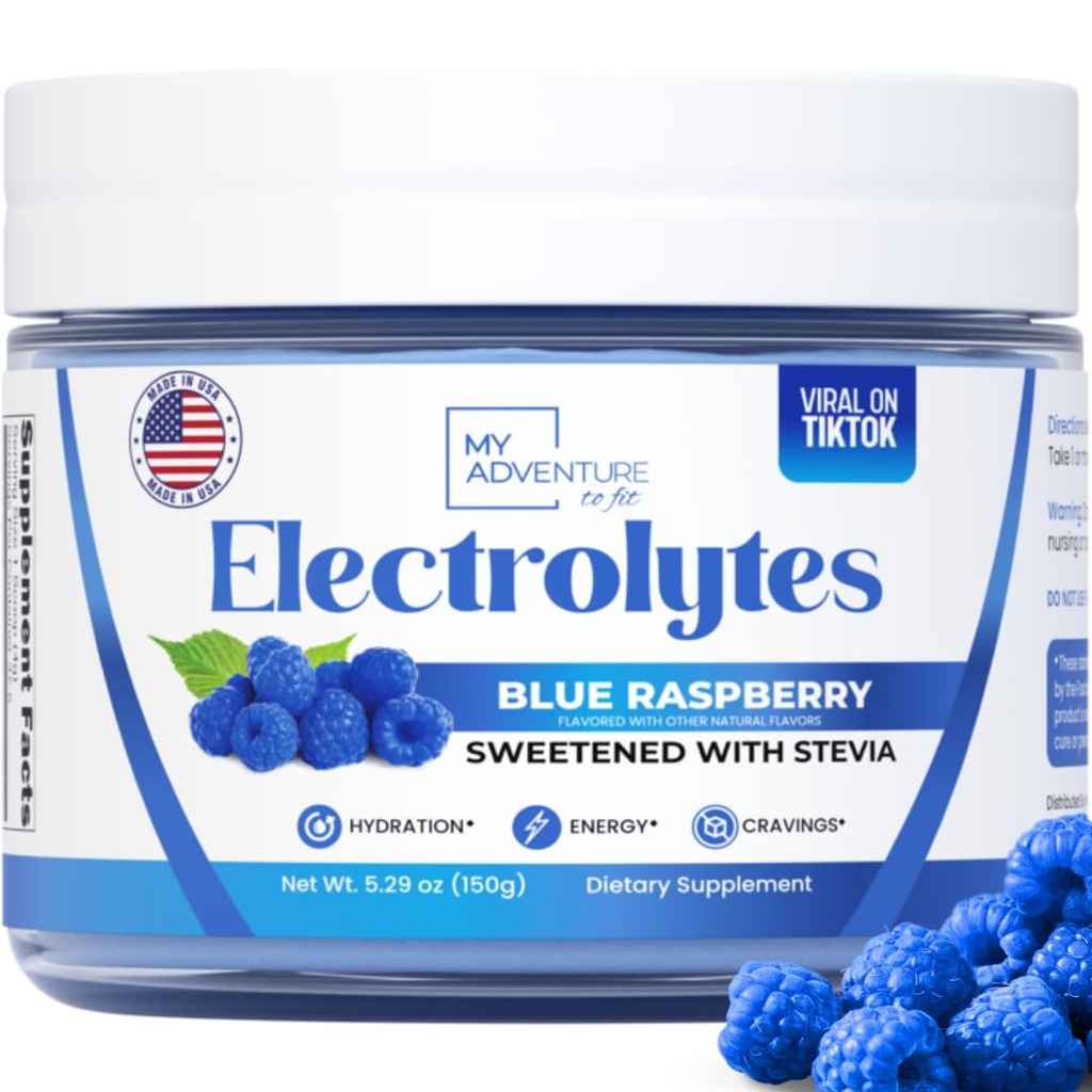 Zero Sugar - Blå bringebær Electrolytes pulver - Oppfriskende Hydration - Koffeinfri energi - alle naturlige ingredienser - Vegan, Keto og Paleo - Sugar gratis elektrolyte pulver drikk Blande - 37 Serveringer